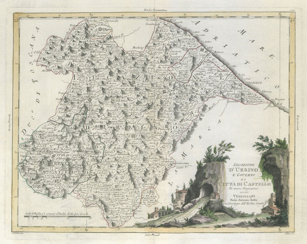 "Legazione d'Urbino e Governo di Citta di Castello" Marche Umbria ZATTA 1784 map