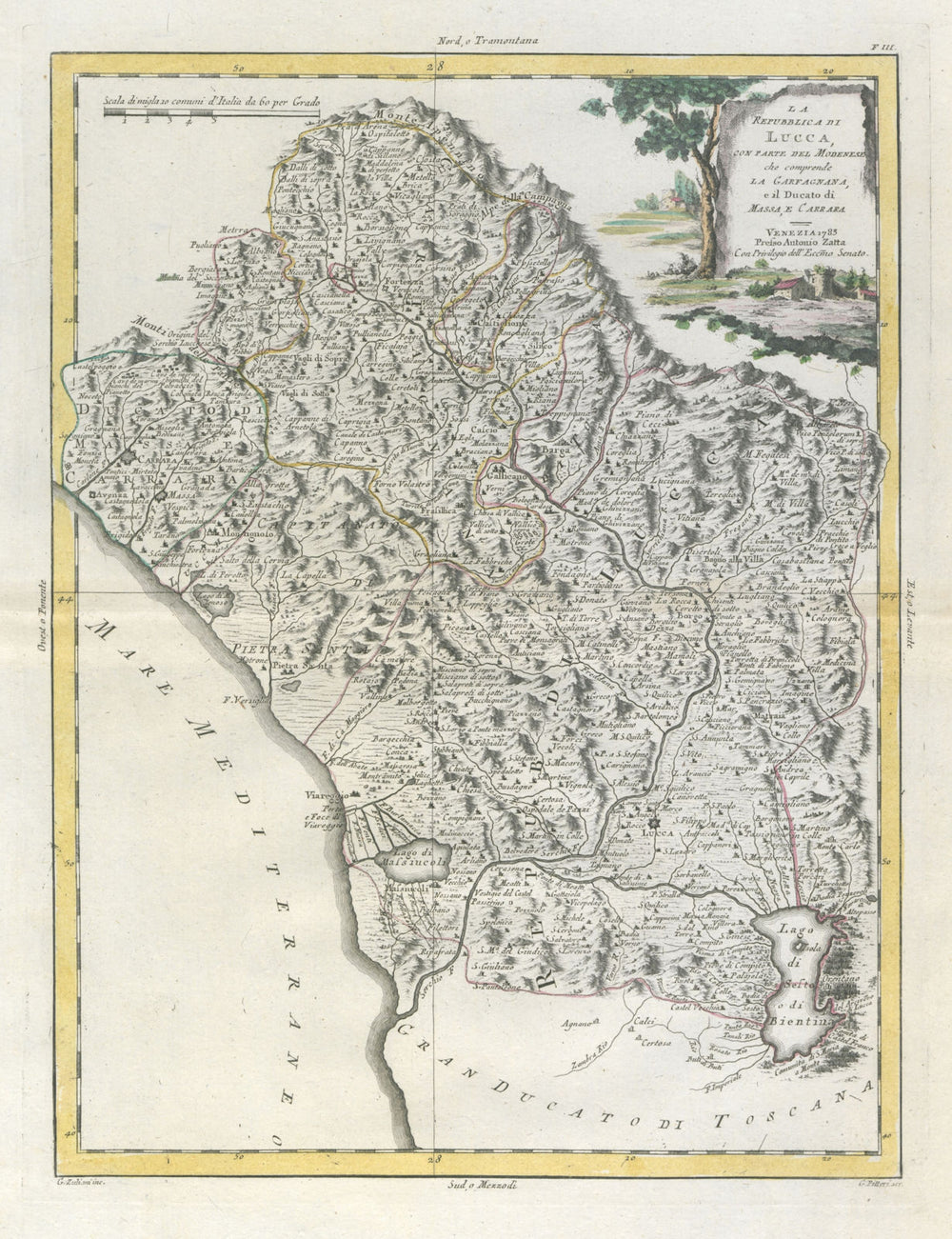 "La Republica di Lucca con parte del Modenese…" Northern Tuscany. ZATTA 1784 map