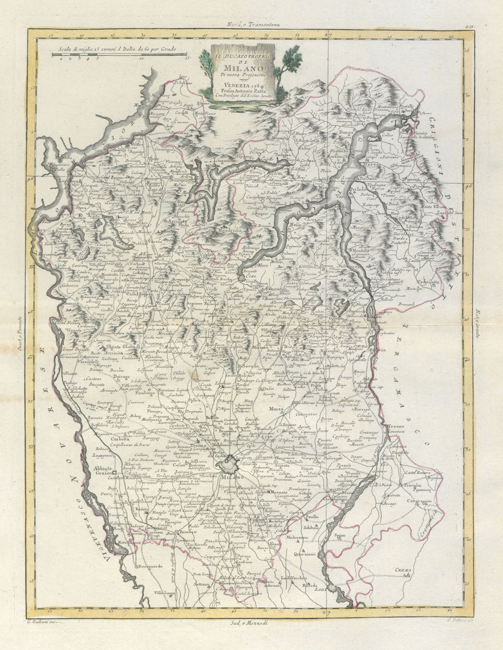 "Il Ducato Proprio di Milano". Duchy of Milan. Lombardy. Lakes. ZATTA 1784 map