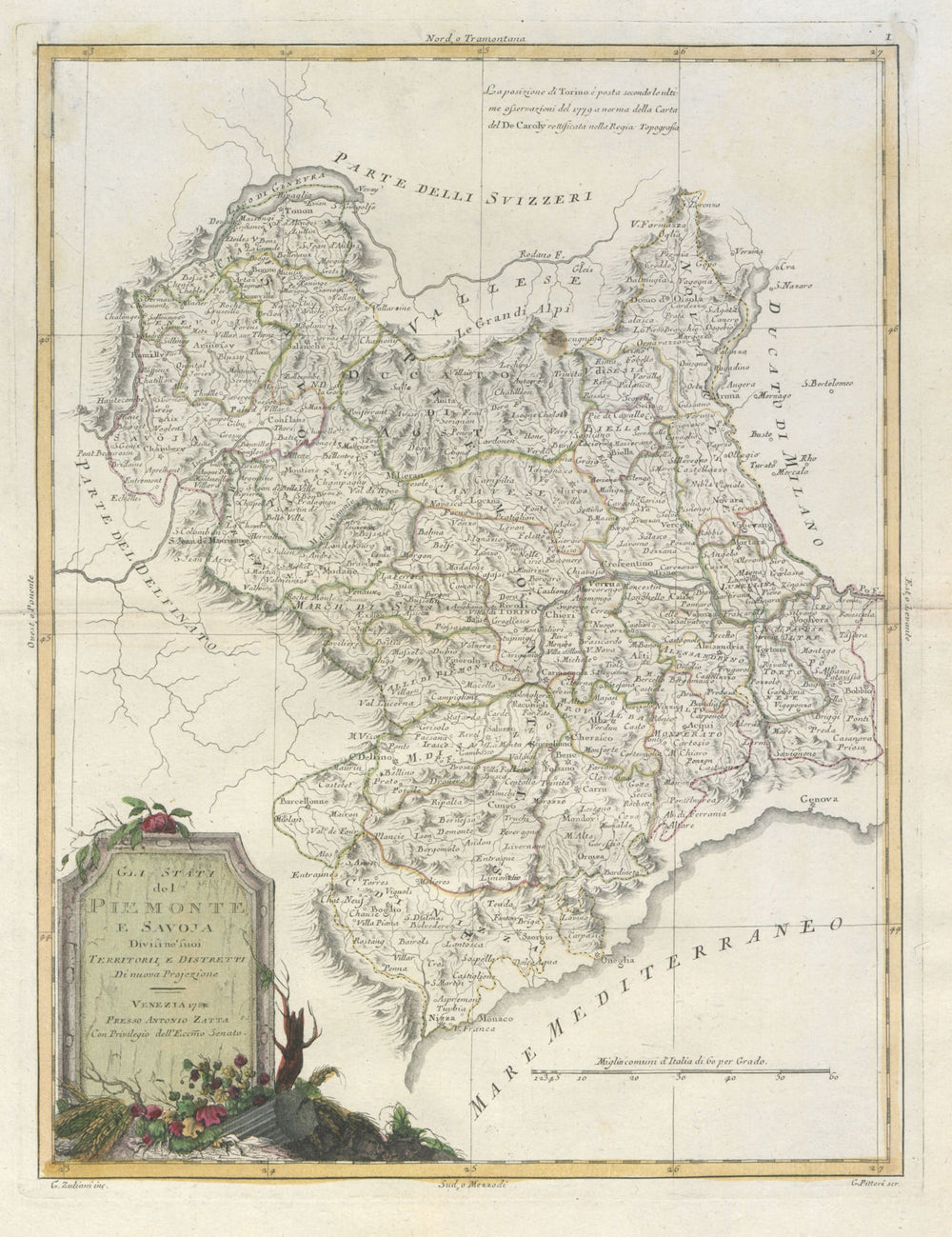 "Gli Stati del Piemonte e Savoja". Savoie. French & Italian Alps. ZATTA 1784 map