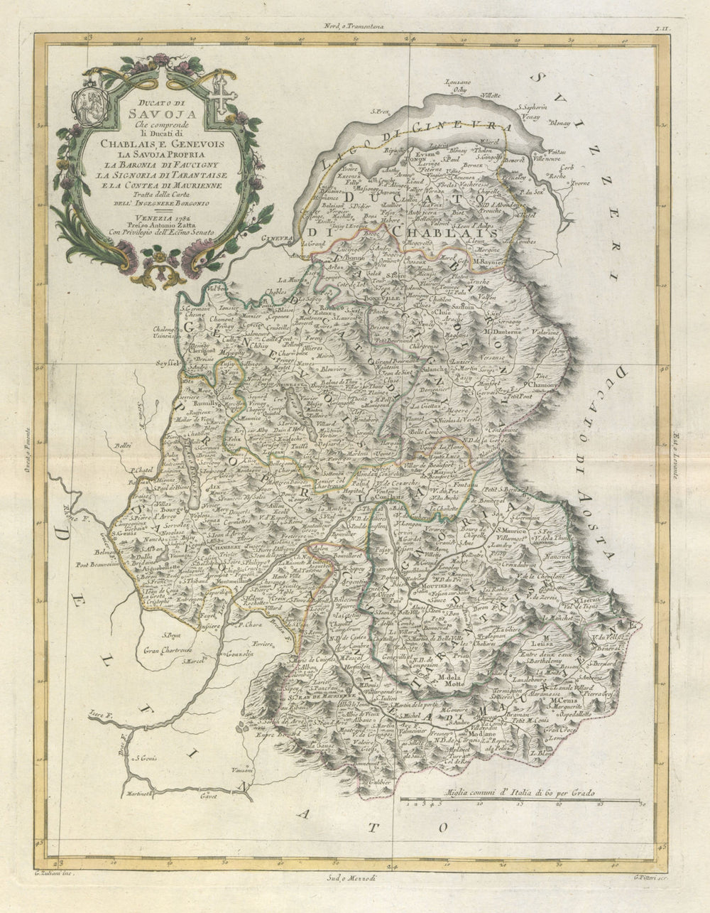 "Ducato di Savoja…" Savoy. Savoie / Haute Savoie. N. French Alps. ZATTA 1784 map