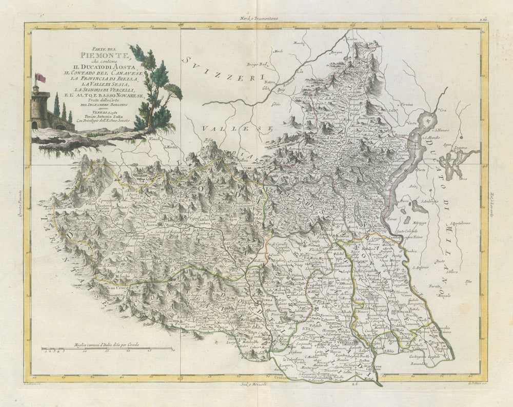 "Parte del Piemonte, che contiene il Ducato di Aosta…" Turin &c. ZATTA 1784 map