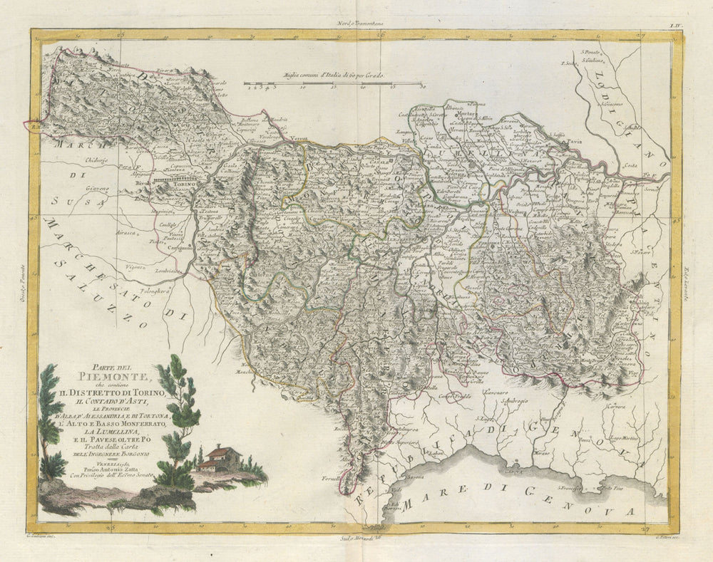 "Parte del Piemonte, che contiene il Distretto di Torino…" Asti. ZATTA 1784 map