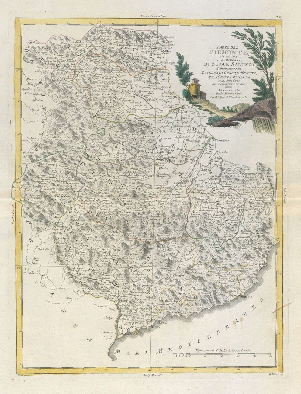 "Parte del Piemonte, che contiene I Marchesati di Susa…" S. Alps. ZATTA 1784 map