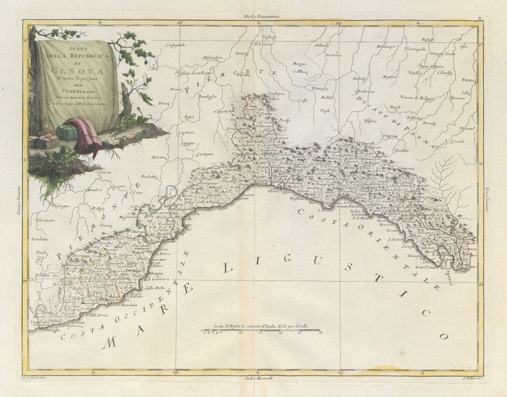 "Stato della Repubblica di Genova". Republic of Genoa. Liguria. ZATTA 1784 map