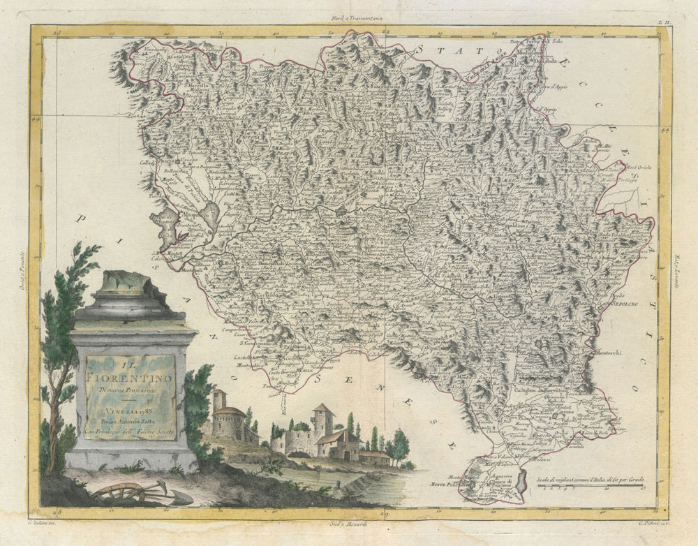 "Il Fiorentino". NE Tuscany. Arezzo Florence Prato Pistoia Siena. ZATTA 1784 map