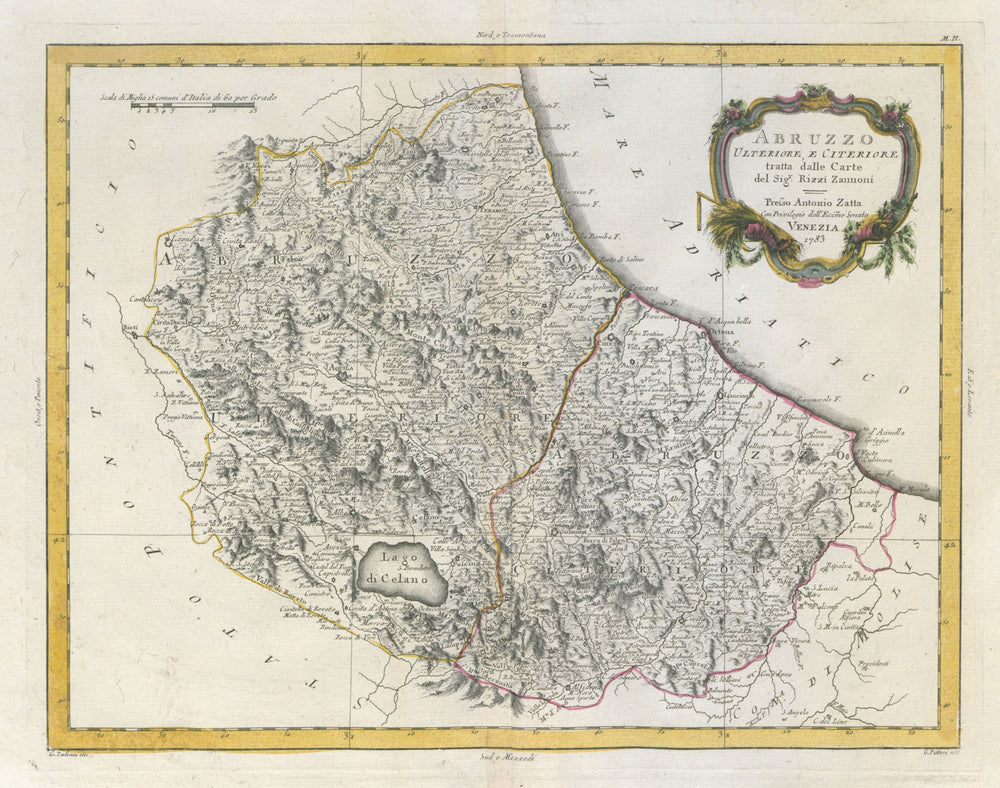 "Abruzzo Ulteriore, e Citeriore…". Upper & Lower Abruzzo, Italy. ZATTA 1784 map