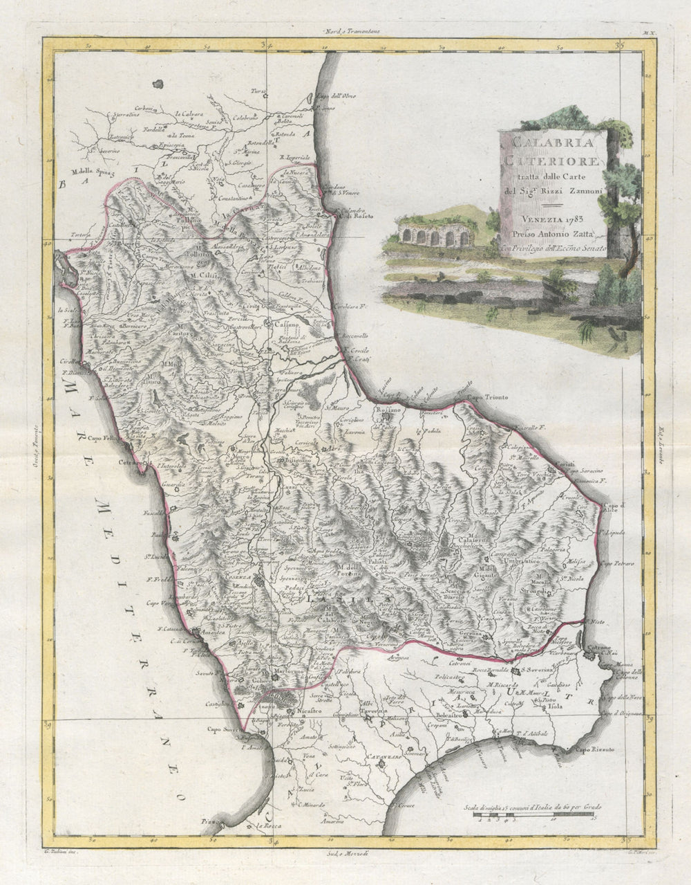 "Calabria Citeriore…". Lower Calabria. ZATTA 1784 old antique map plan chart