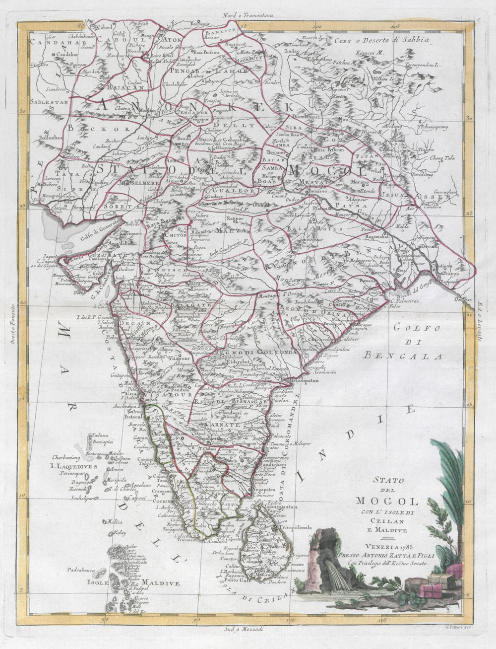 "Stato del Mogol con l'isole di Ceilan…". Indian subcontinent. ZATTA 1785 map