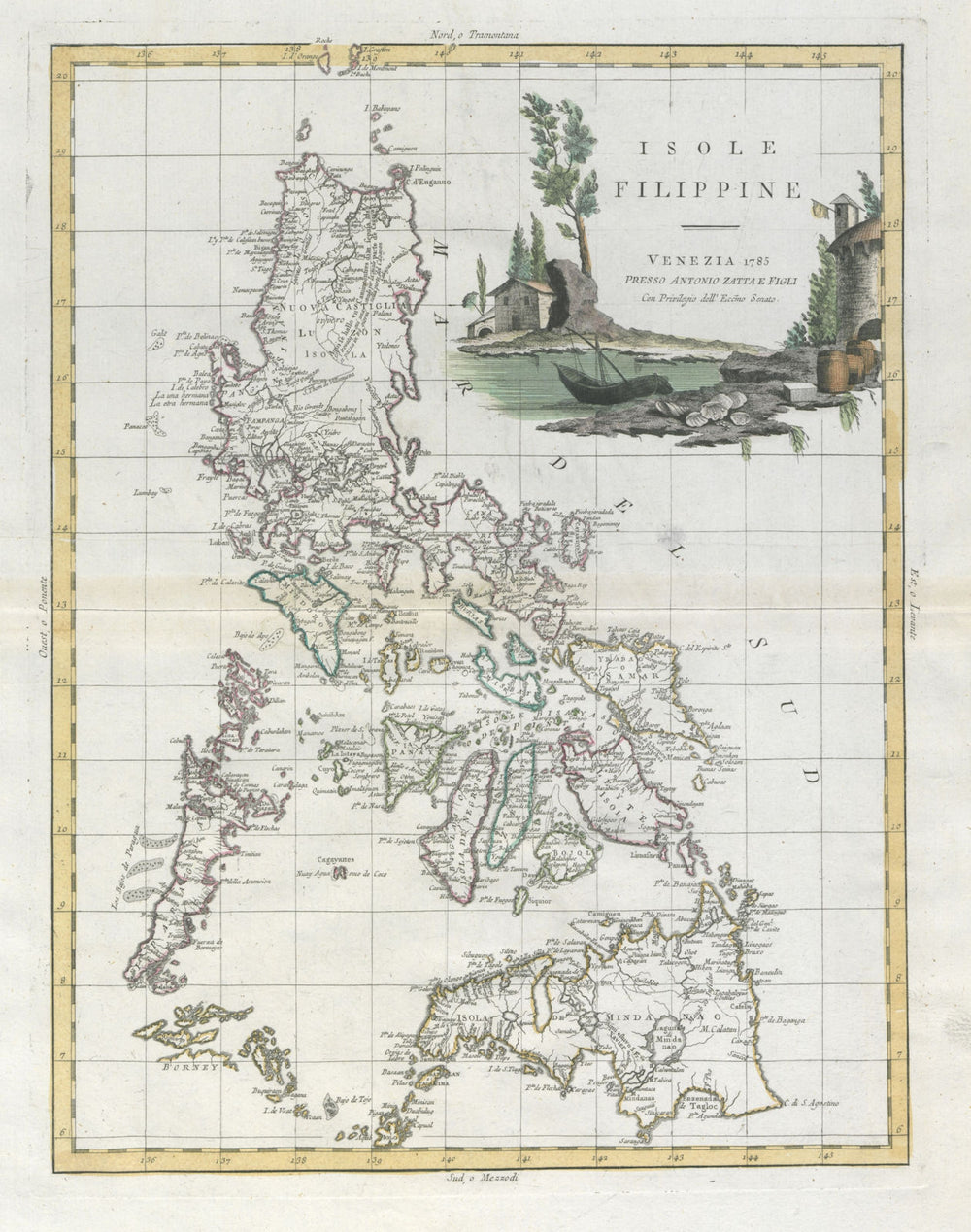 "Isole Filippine". Philippine Islands. ZATTA 1785 old antique map plan chart