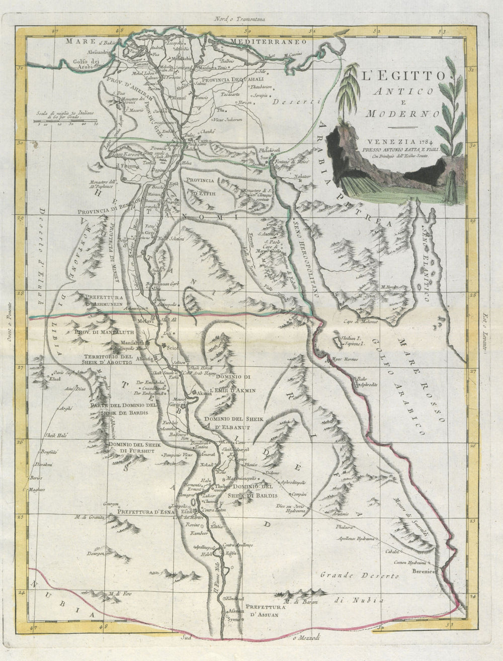 "L'Egitto Antico e Moderno". Ancient & modern Egypt. ZATTA 1785 old map
