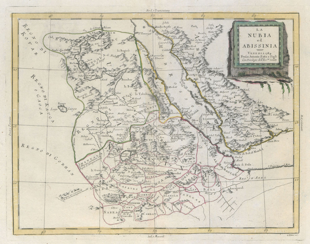 "La Nubia ed Abissinia". Red Sea Ethiopia Sudan Eritrea Arabia. ZATTA 1785 map