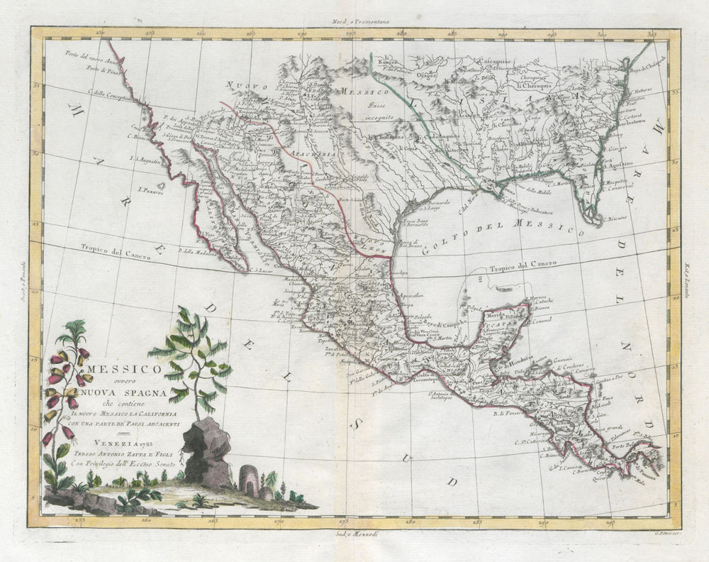 "Messico ouvero Nuova Spagna…". Mexico. Texas. Southern USA. ZATTA 1785 map