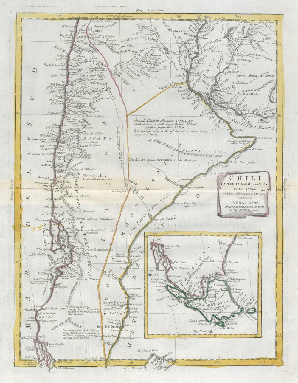 "Chili, la Terra Magellanica…" Southern Chile Argentina Patagonia ZATTA 1785 map