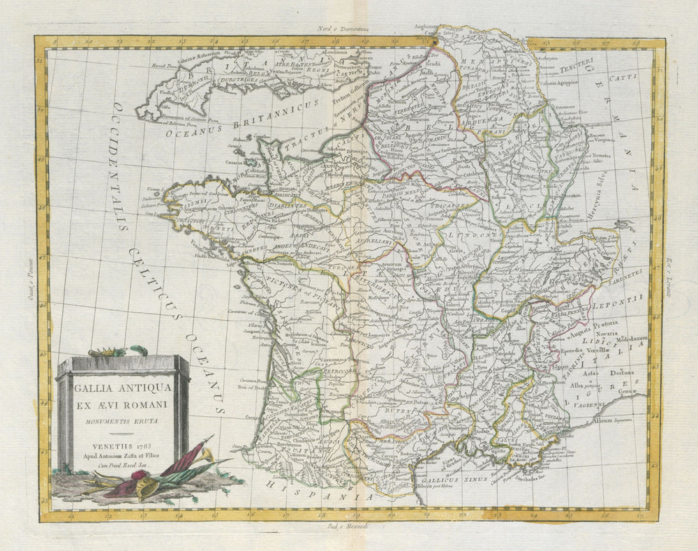 "Gallia Antiqua…" Roman Gaul. Ancient France Switzerland Belgium. ZATTA 1785 map