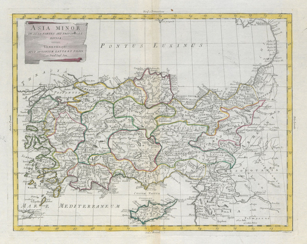 Ancient "Asia Minor in suas partes seu provincias divisa" Turkey. ZATTA 1785 map