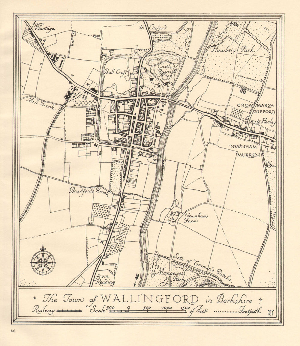 Town plan of WALLINGFORD, Oxfordshire. Thames Valley 1929 old vintage map