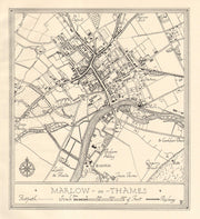 Town plan of MARLOW, Buckinghamshire. Thames Valley 1929 old vintage map chart
