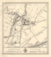 Town plan of SONNING village, Berkshire. Thames Valley 1929 old vintage map