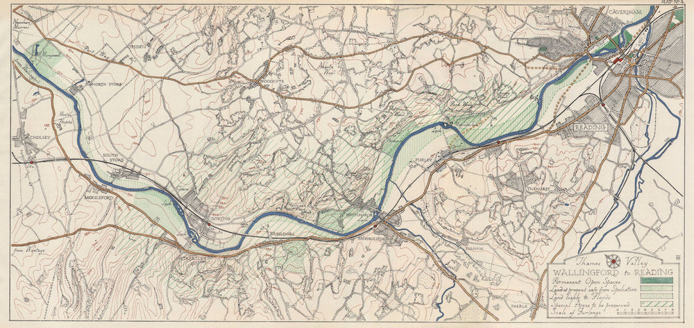 THAMES VALLEY. Moulsford - Goring - Pangbourne - Reading - Caversham 1929 map