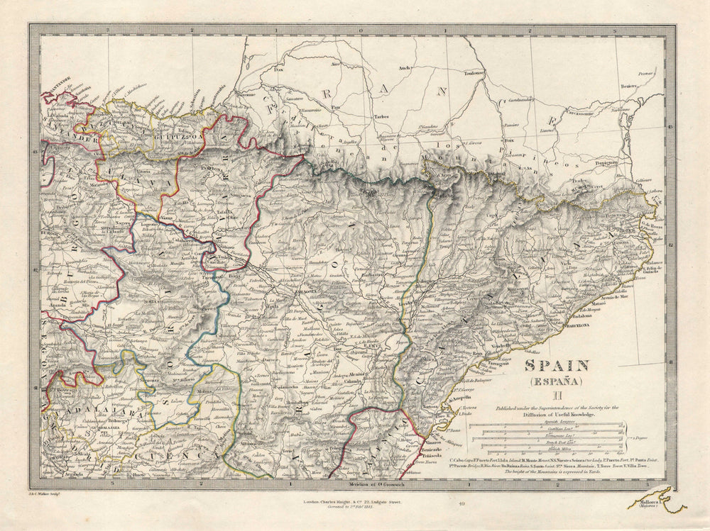 SPAIN NORTH EAST. Cataluna Aragon Soria Navarra Guipozcoa Bizcaya. SDUK 1846 map