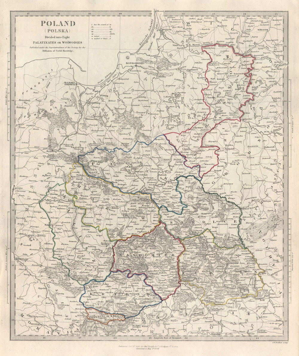 POLAND POLSKA. Palatinates Woiwodies. Mazow Krakow Kalisz Plock. SDUK 1846 map