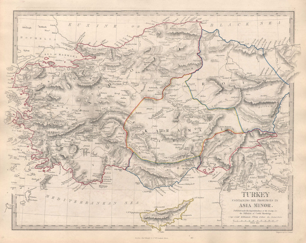 TURKEY. Asia Minor provinces. Karamania Adana Cyprus Itchi. SDUK 1846 old map