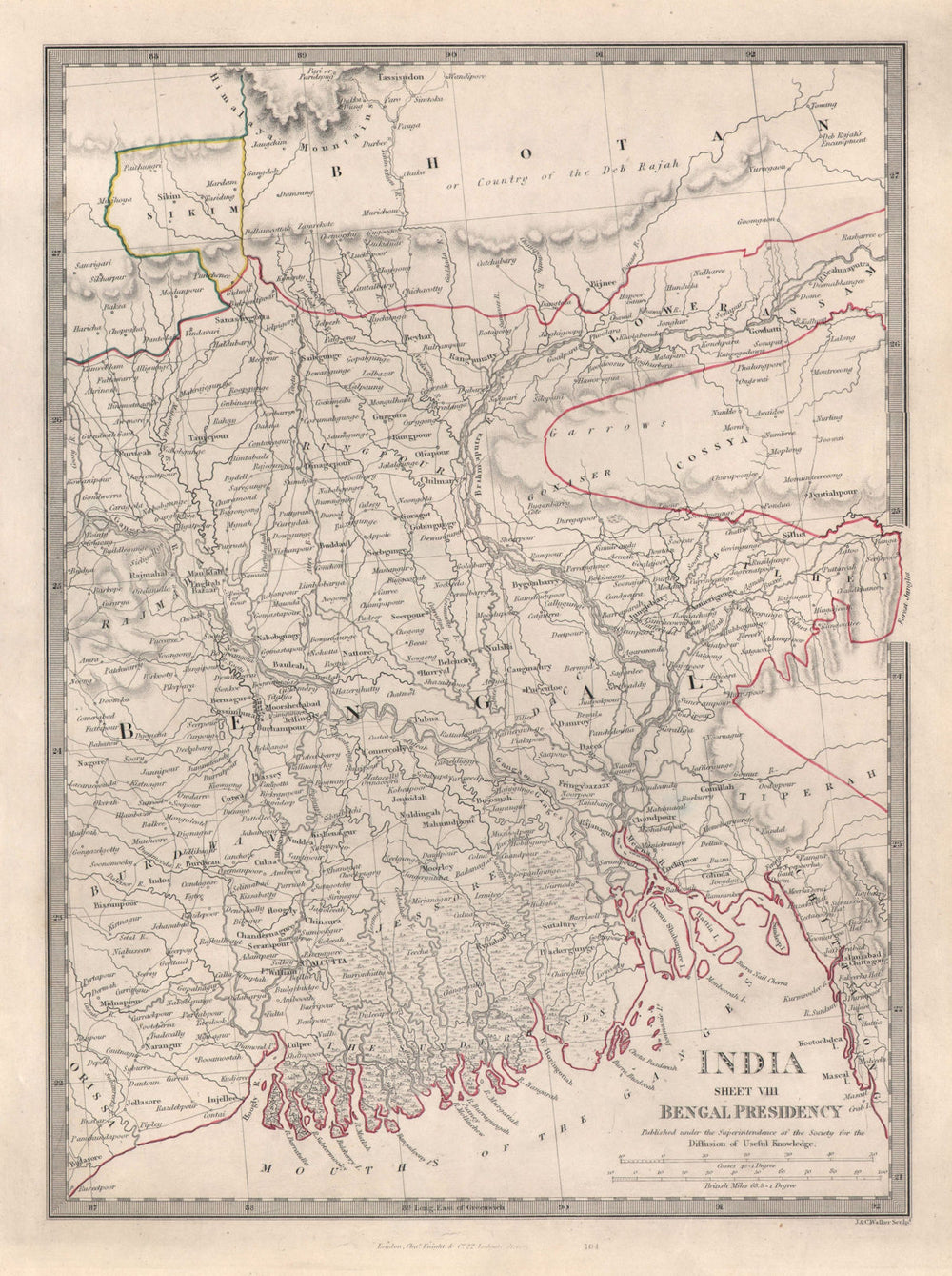 INDIA VIII. Bengal Presidency. Bangladesh Chittagong Bhutan Sikim. SDUK 1846 map