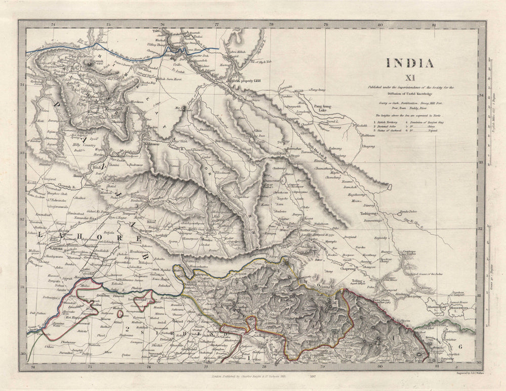 INDIA XI. PAKISTAN. Punjab Lahore Garhwal Sirhind China Kashmir. SDUK 1846 map