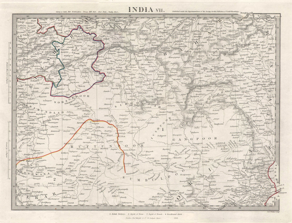 INDIA VII. Allahabad-Bay of Bengal. Berar Bahar Orissa Ruttunpoor. SDUK 1846 map