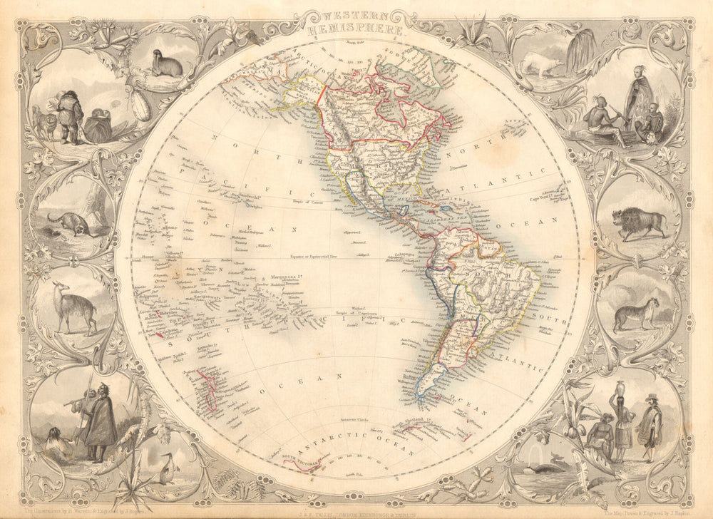 WESTERN HEMISPHERE. Shows Russian America, Gran Colombia. RAPKIN/TALLIS 1851 map