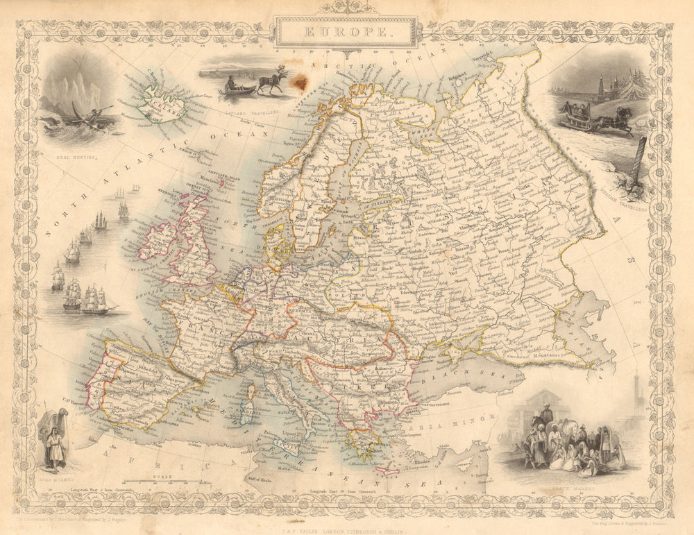 EUROPE. Austrian Empire Prussia Poland. Slave market pic. RAPKIN/TALLIS 1851 map