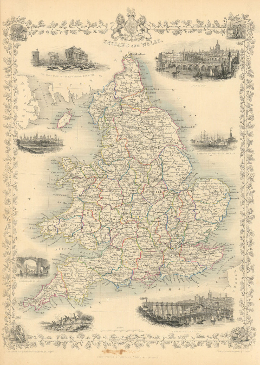 ENGLAND & WALES. London Newcastle Doncaster races views. RAPKIN/TALLIS 1851 map