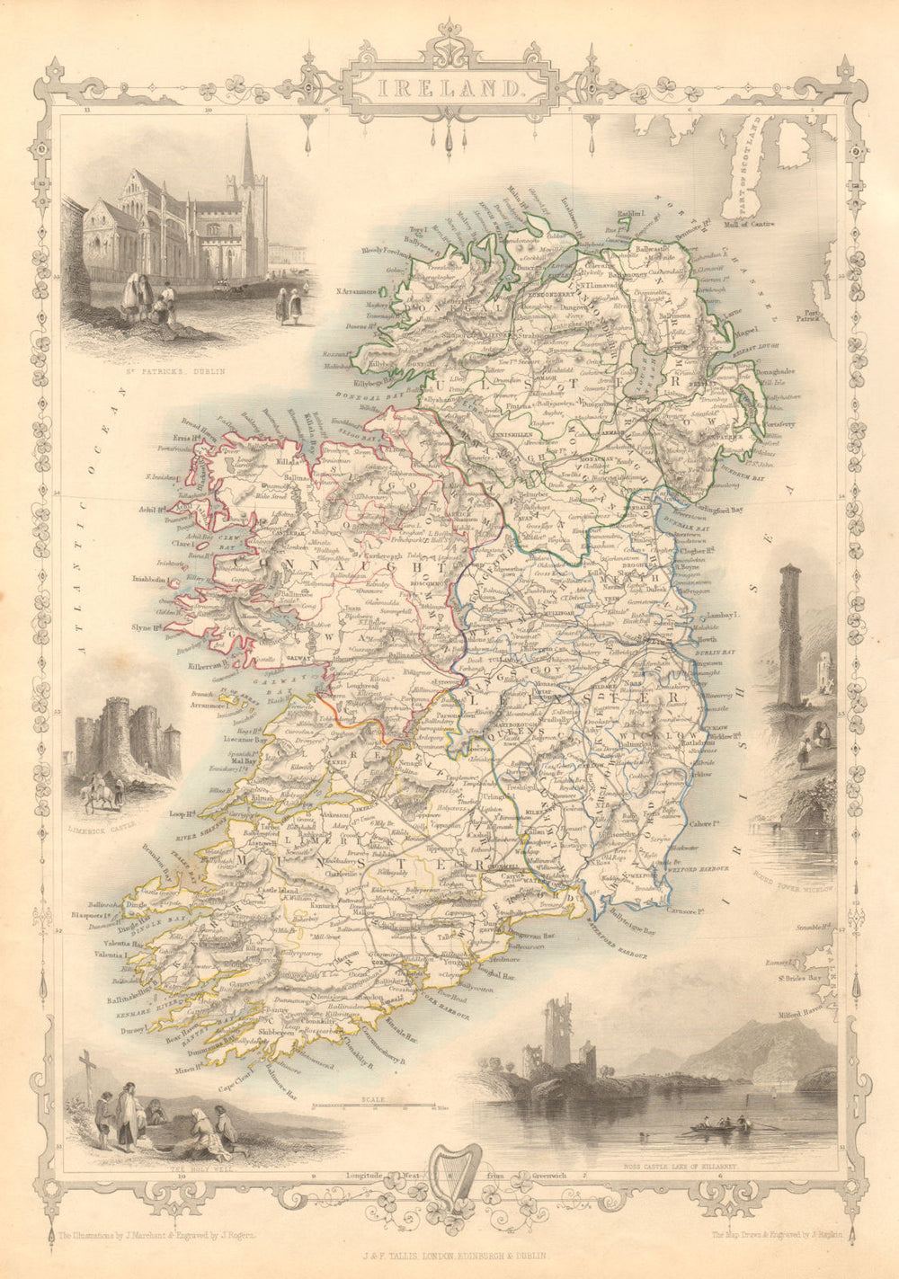 IRELAND. St Patrick's Dublin Killarney round tower views. RAPKIN/TALLIS 1851 map