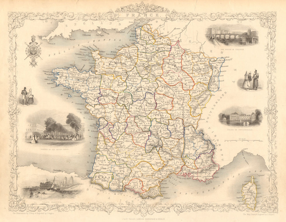 FRANCE. Provinces. Without Comté de Nice & Savoy/Savoie. RAPKIN/TALLIS 1851 map