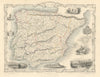 SPAIN & PORTUGAL. Madrid Lisbon Gibraltar views. Iberia TALLIS & RAPKIN 1851 map