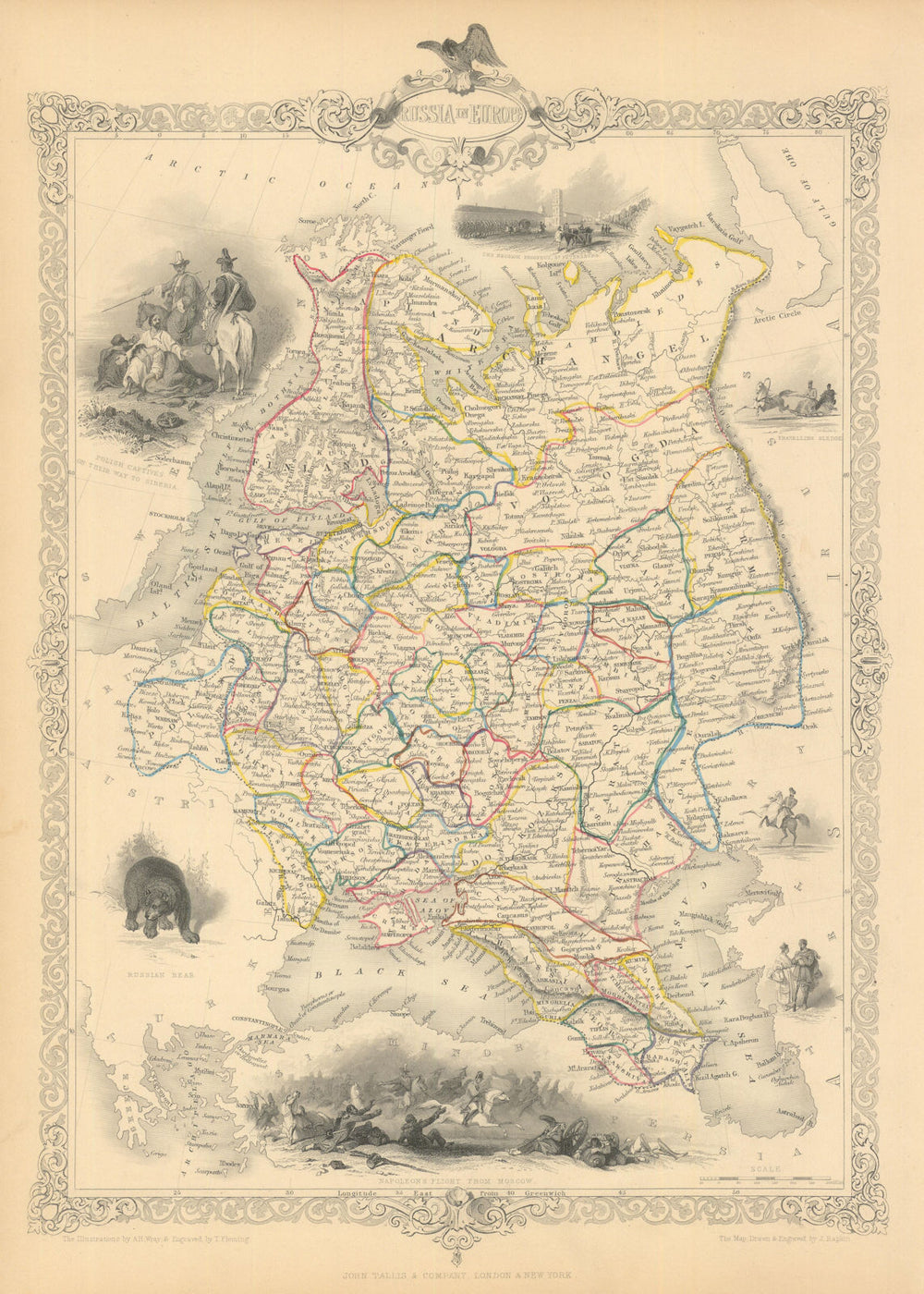 RUSSIA IN EUROPE. Oblasts.Ukraine Baltics Finland Poland. RAPKIN/TALLIS 1851 map