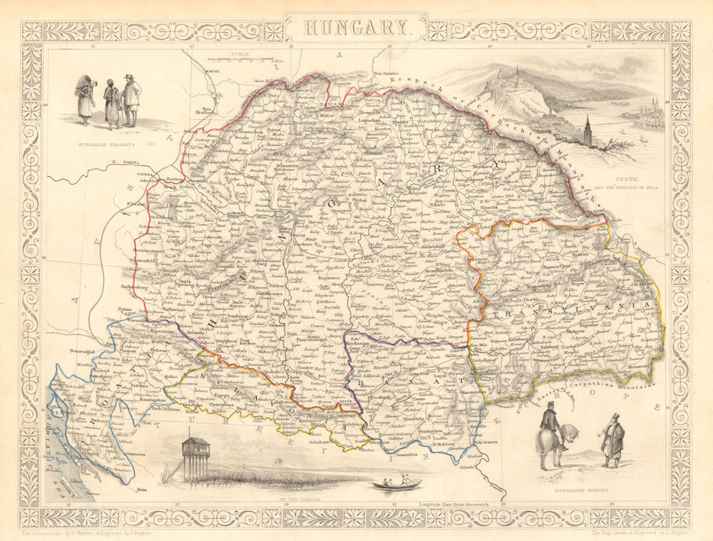 HUNGARY. Buda/Pesth view. Banat Sclavonia Transylvania. TALLIS & RAPKIN 1851 map
