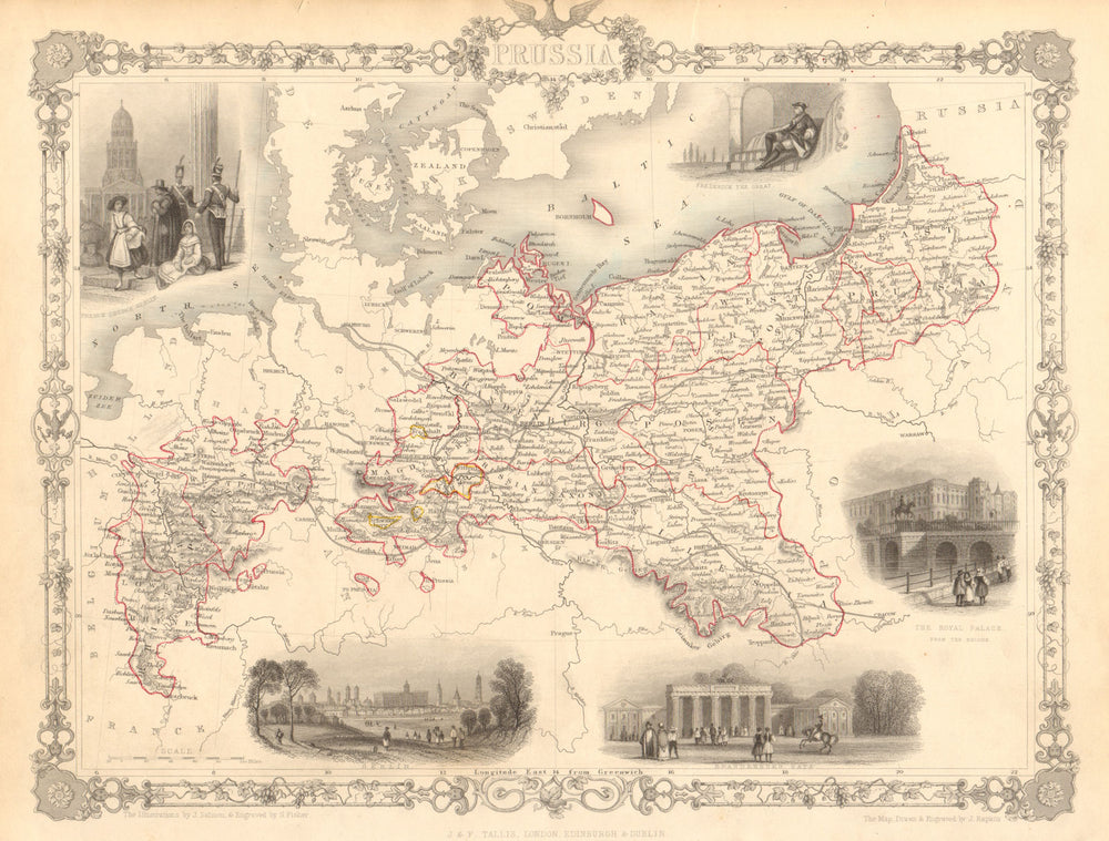 PRUSSIA. Views of Berlin, Brandenburg gate &c. TALLIS & RAPKIN 1851 old map
