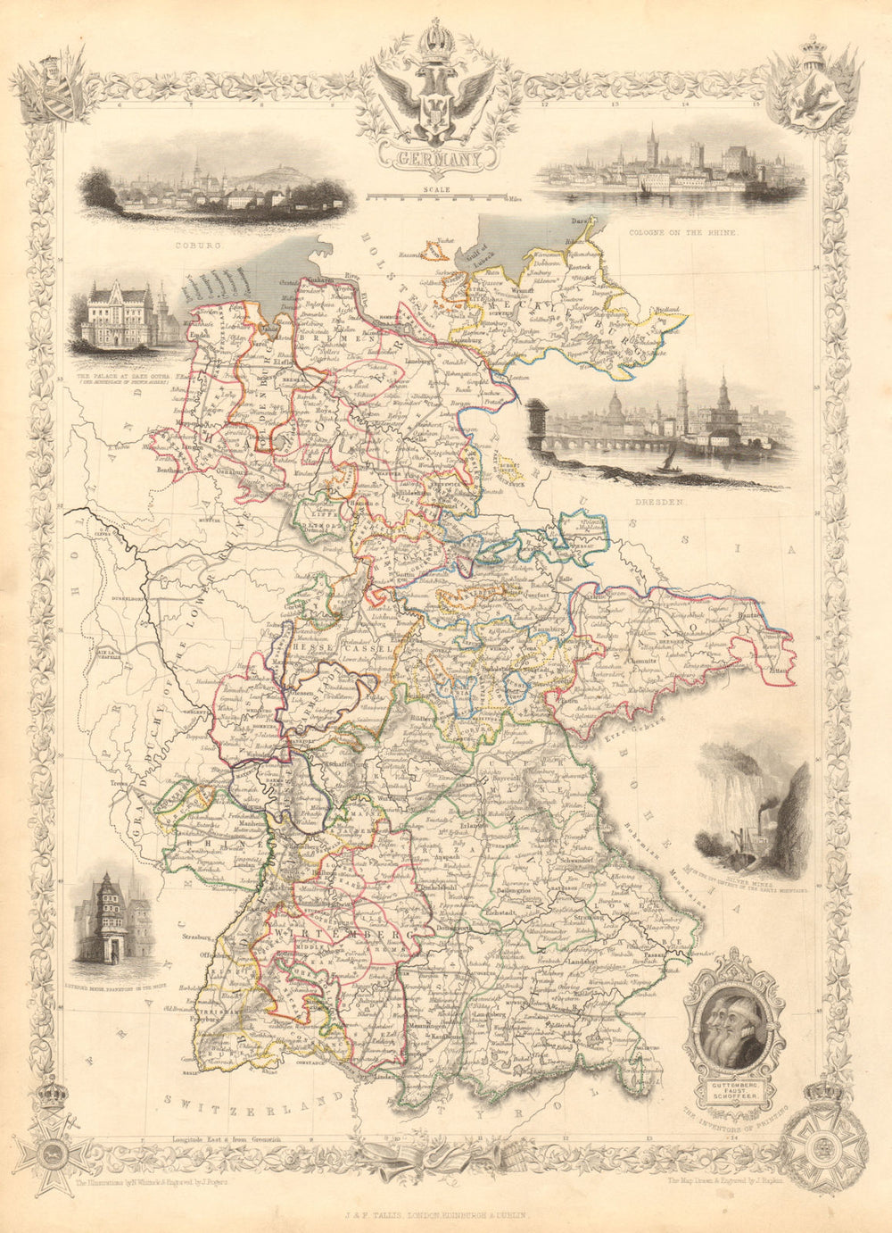 GERMANY. with Dresden, Coburg & Hartz silver mines views. RAPKIN/TALLIS 1851 map