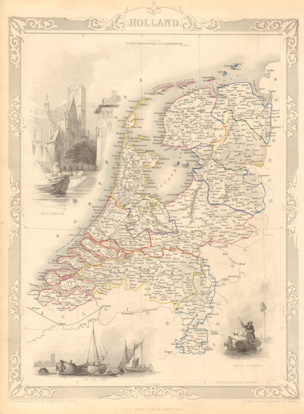 NETHERLANDS. 'Holland'. Provinces. Rotterdam view. TALLIS & RAPKIN 1851 map