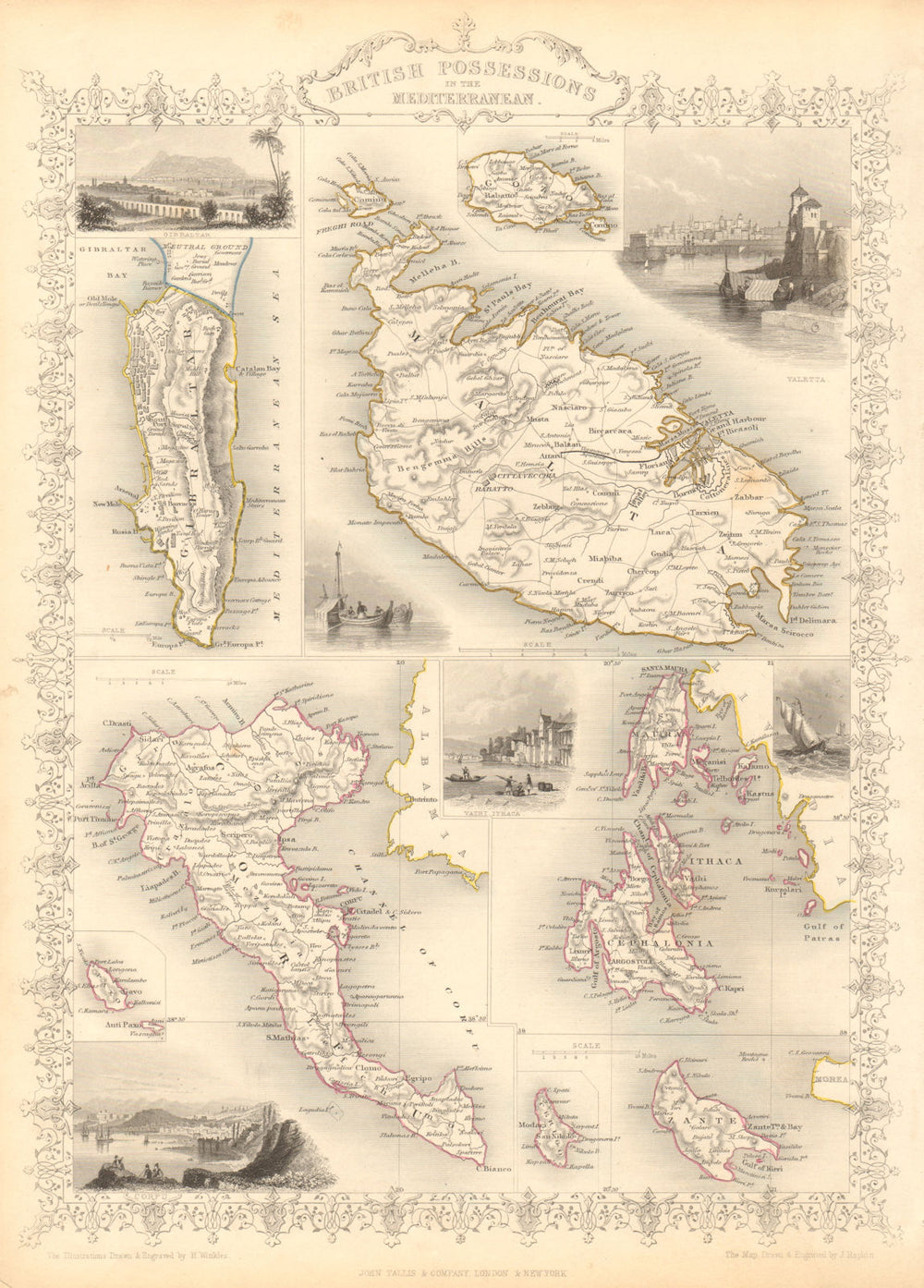 BRITISH MEDITERRANEAN POSSESSIONS. Gib Malta Corfu Zante. RAPKIN/TALLIS 1851 map
