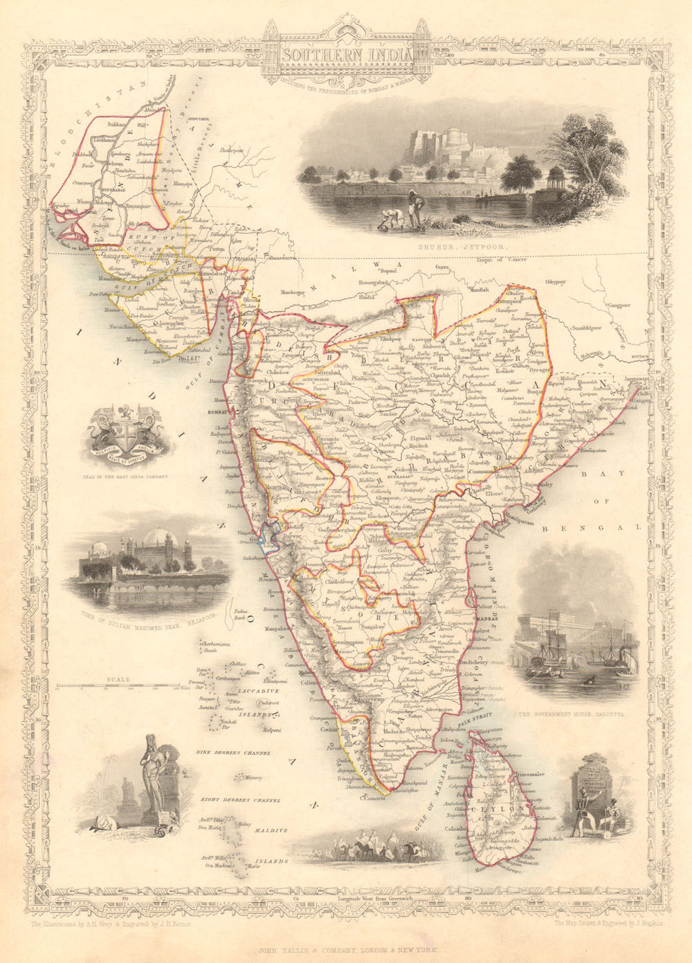 SOUTHERN INDIA. Amber Fort, Jaipur & Gol Gumbaz, Bijapur. RAPKIN/TALLIS 1851 map