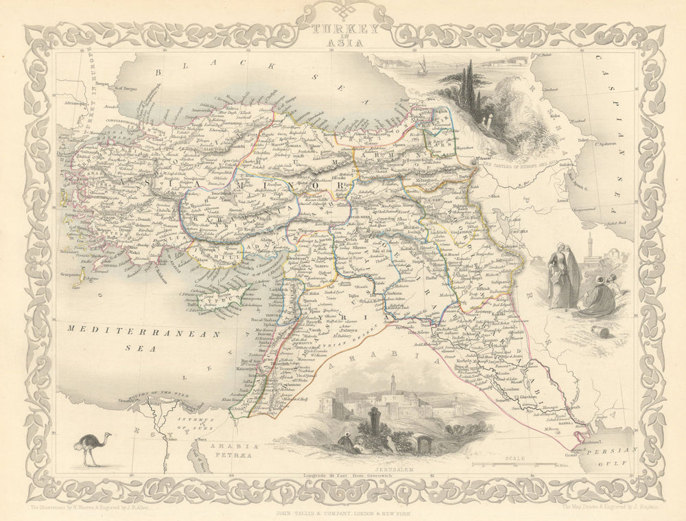 TURKEY IN ASIA. Cyprus Levant Iraq Kurdistan. Ottoman. TALLIS & RAPKIN 1851 map