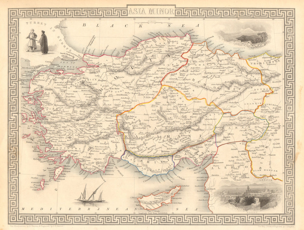 ASIA MINOR. Turkey Cyprus Dodecanese. Rhodes view. TALLIS & RAPKIN 1851 map