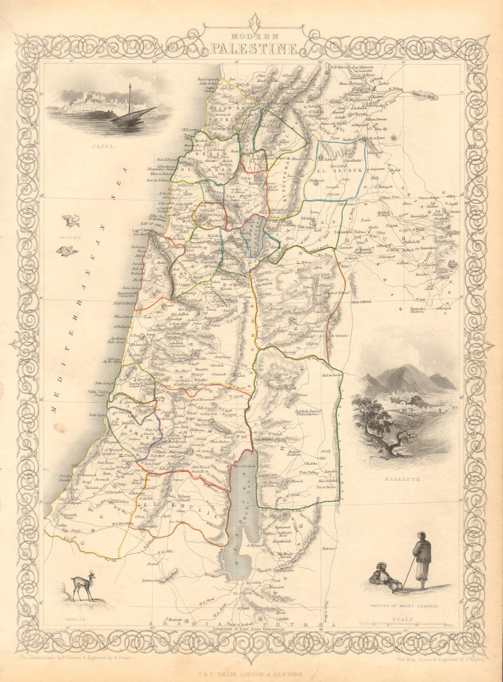 PALESTINE. Jaffa/Tel Aviv Nazareth views. Jordan Lebanon. RAPKIN/TALLIS 1851 map