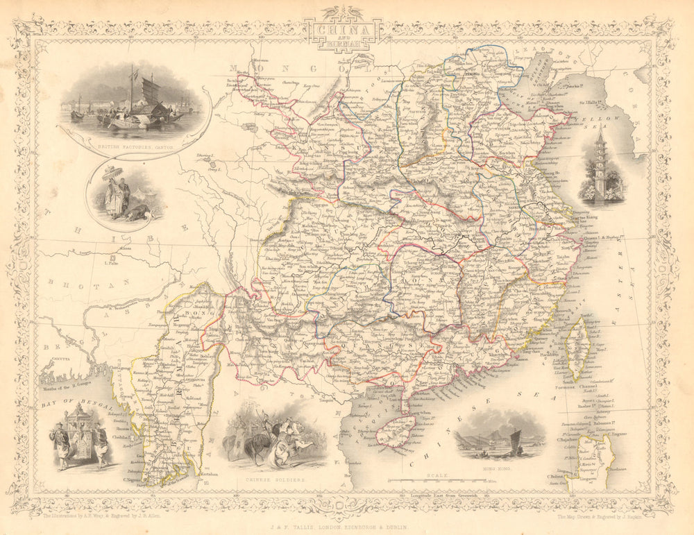 CHINA & BURMAH. Hong Kong vignette. Burma Formosa Taiwan. RAPKIN/TALLIS 1851 map