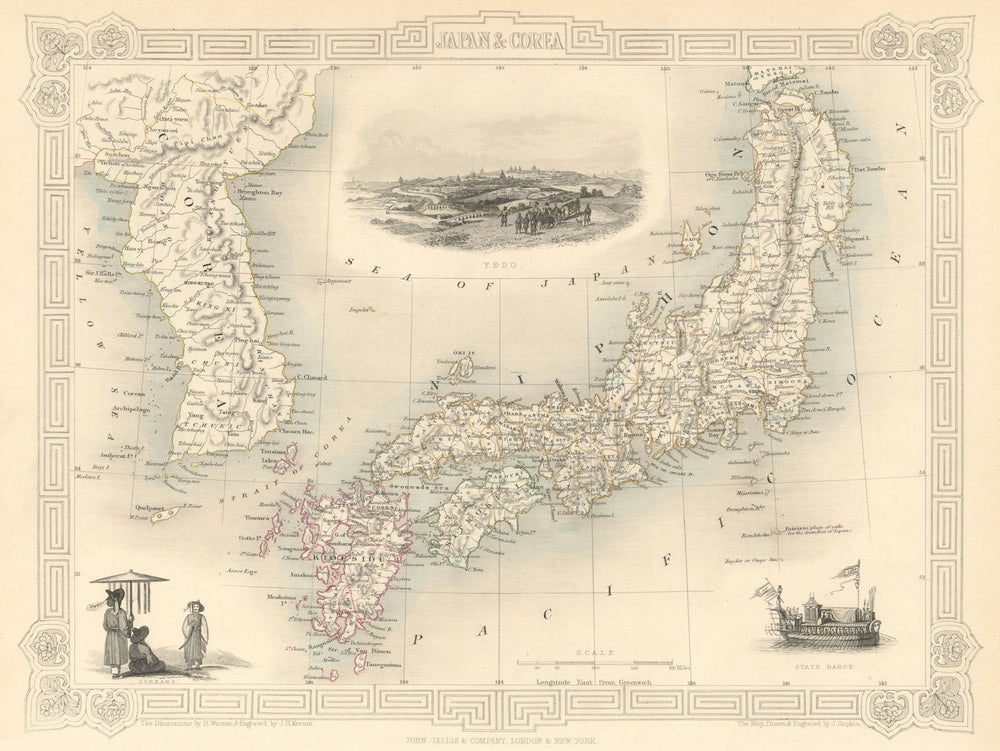 JAPAN & COREA. Yedo (Tokyo) King-ki-Tao (Seoul). Korea. TALLIS & RAPKIN 1851 map