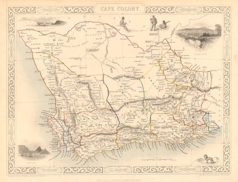 CAPE COLONY. Cape Town & Grahamstown views. South Africa. RAPKIN/TALLIS 1851 map