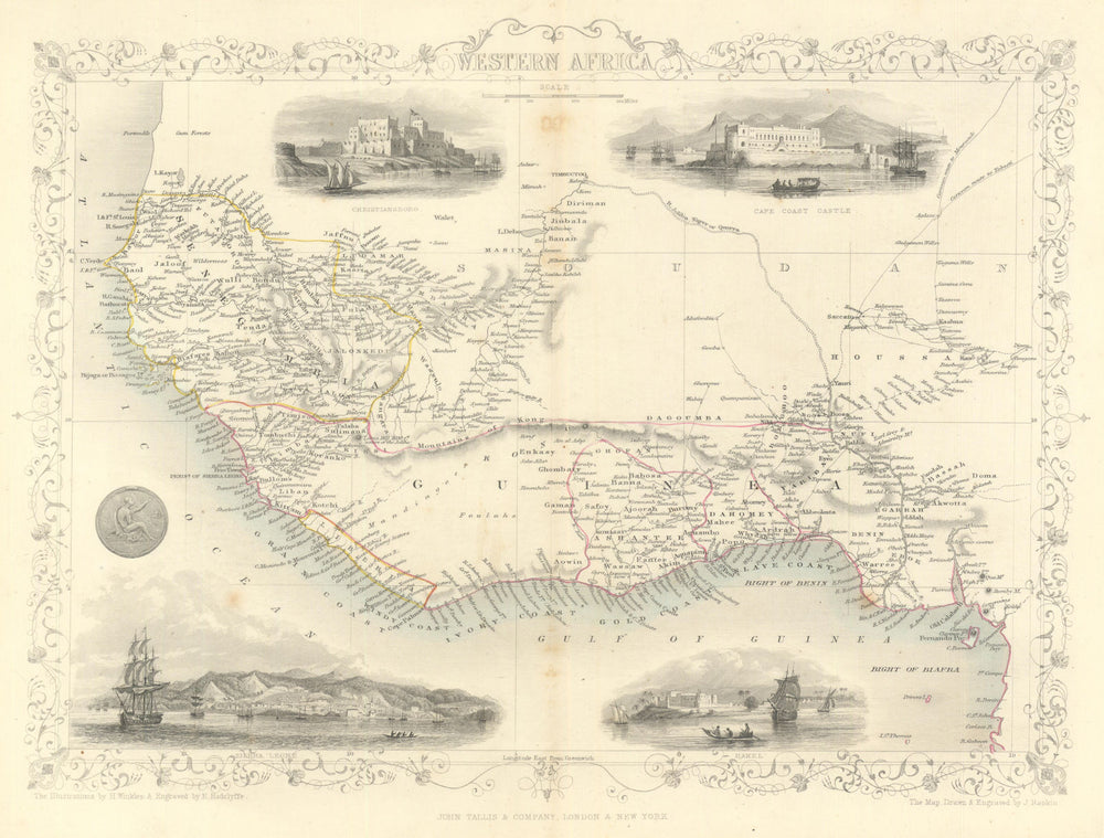 WESTERN AFRICA.Kong Mountains.Caravan routes.Slave Coast. RAPKIN/TALLIS 1851 map